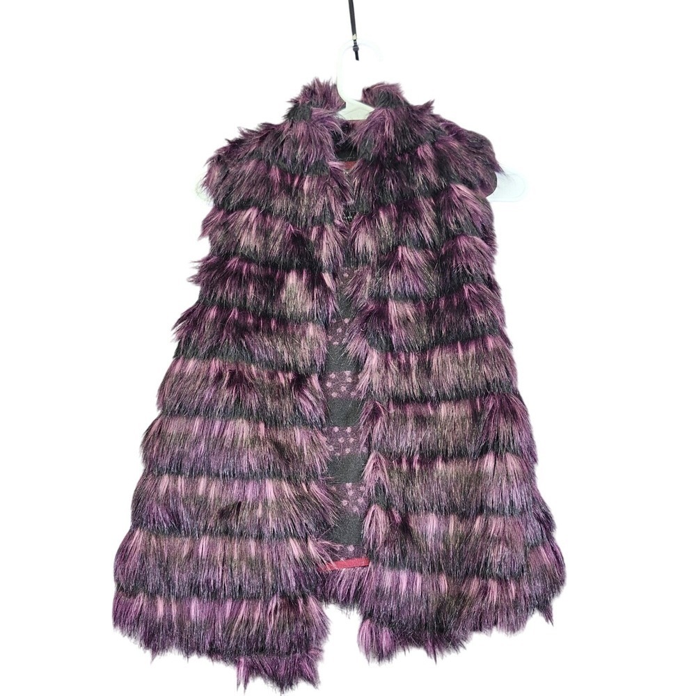 Guess Draped Faux Fur Vest Sleeveless Layering Purple Black S